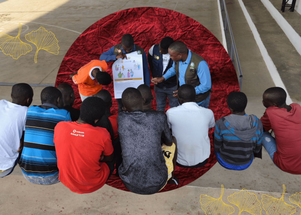 Members of Kutenga, a civil society organisation that raises awareness to prevent gender-based violence, hold a community dialogue with young men from the Nampula province.