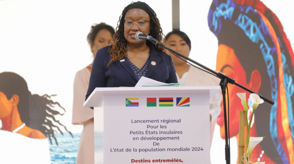 Regional Director Lydia Zigomo gives her opening remarks during the presentation of the SWOP Report in Antananarivo, Madagascar.
