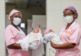 Midwives Lucie Banionia and Lydie Mawelo help deliver the future at the General Reference Hospital in Kinshasa, DRC.