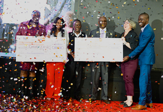 FGM Hacklab winners Mack Marangu of Enlightened Generation International, from Kenya, and Glory Mlagwa of Ennovate Ventures.