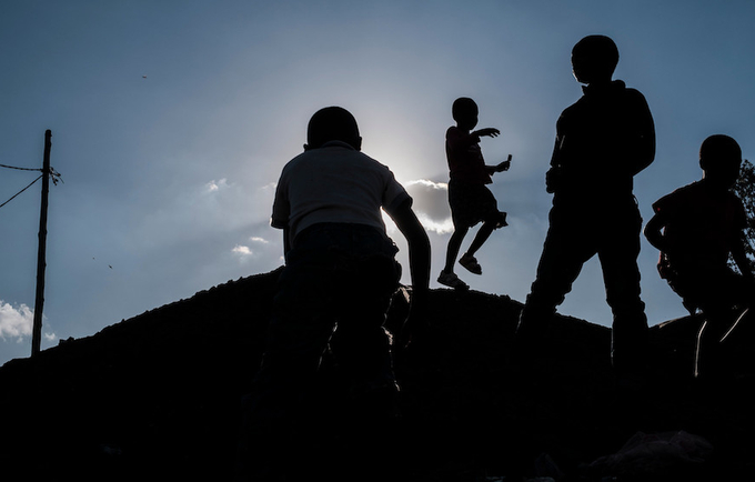 Children play in Kibera, Africa's largest informal settlement, in Kenya. 