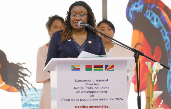Regional Director Lydia Zigomo gives her opening remarks during the presentation of the SWOP Report in Antananarivo, Madagascar.