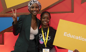 Shudu Musida with a young girl at the Women Deliver conference in Rwanda earlier this year.