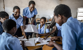 Lusita and her friends attend a class at Katewe Community Day Secondary School in Katewe, near Dedza.