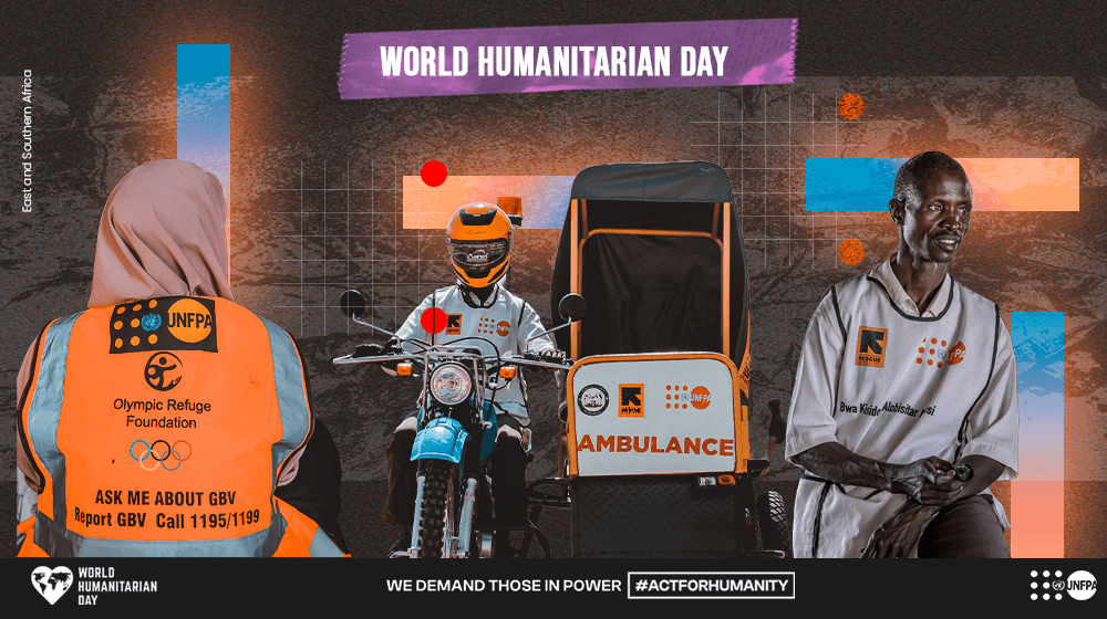 A colorful image shows humanitarians 