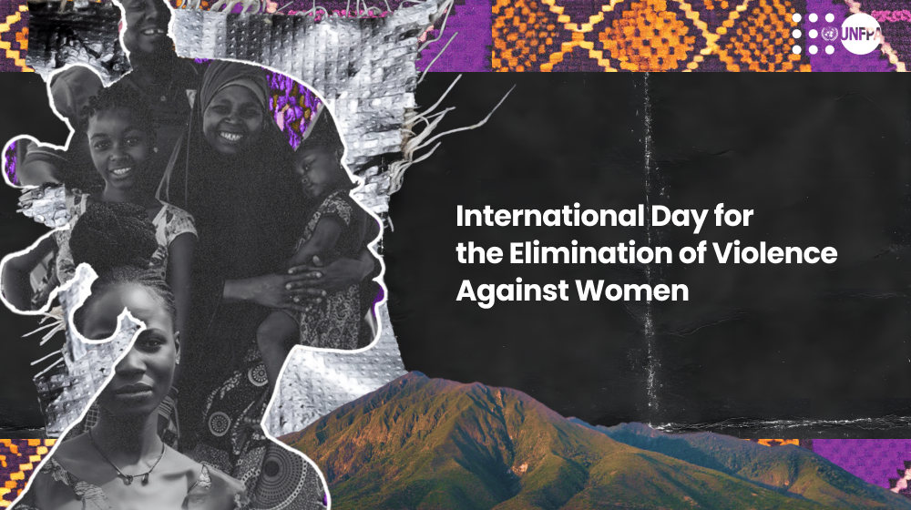 In a mix of fabric and the silhouette of a woman we can read International Day for the Elimination of all forms of violence against women