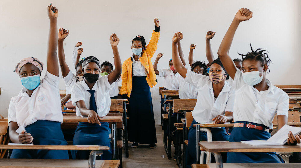 In Mozambique, girls aged 15 to 17 who are in school are about 8 times less likely to marry as a child than girls who have never