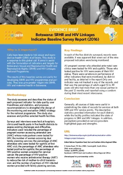 Botswana: SRHR and HIV Linkages Indicator Baseline Survey Report (2016)