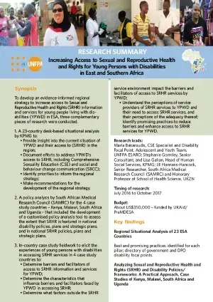 Increasing Access to Sexual and Reproductive Health and Rights for Young Persons with Disabilities in East and Southern Africa