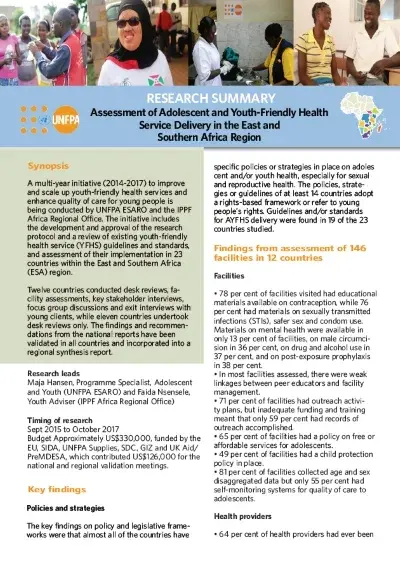 Assessment of Adolescent and Youth-Friendly Health Service Delivery in the East and Southern Africa Region