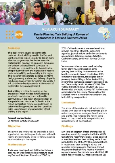 Family Planning Task Shifting: A Review of Approaches in East and Southern Africa