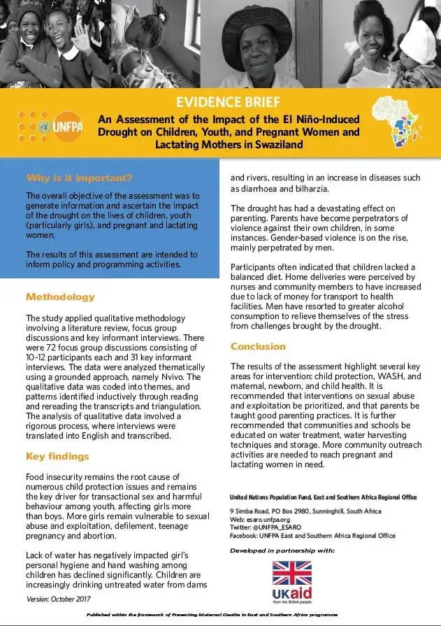 An Assessment of the Impact of the El Niño-Induced Drought on Children, Youth, and Pregnant Women and Lactating Mothers in Swaziland