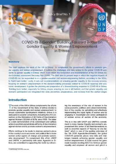 COVID-19 & Gender: Building Forward Better on Gender Equality and Women's Empowerment in Eritrea