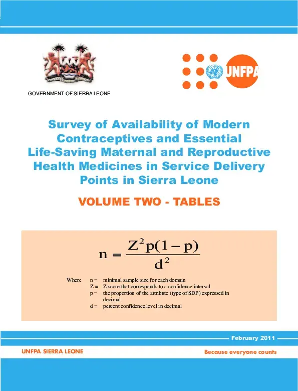 Survey of Availability of Modern Contraceptives and Essential Life-Saving Maternal and Reproductive Health Medicines in Service Delivery Points in Sierra Leone