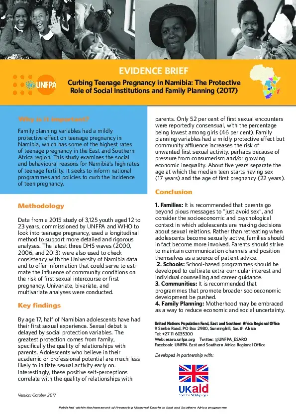 Curbing Teenage Pregnancy in Namibia: The Protective Role of Social Institutions and Family Planning