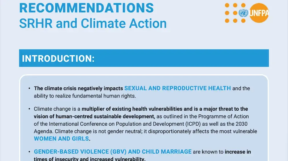 Recommendations: Sexual and Reproductive Health and Rights and Climate Action